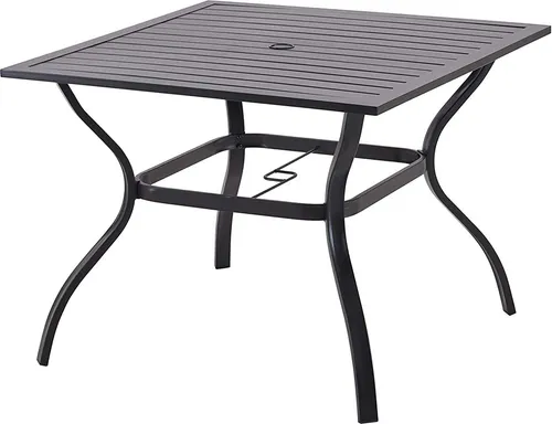 PHIVILLA 94×94cm Gartentisch aus Stahl mit Sonnenschirmloch, Farbe: Schwarz