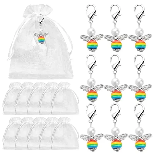 BOOMTOP 24 Schutzengel Anhänger Schlüsselanhänger Regenbogen Mini Engel Glücksbringer Schlüsselanhänger Abschiedsgeschenke Kollegen Taufe Gastgeschenk für Adventskalender Füllung Schulkind Weihnachten