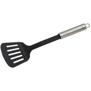 Fackelmann Pfannenwender Ovalgriff, Kunststoff, 8,2 x 32 cm, spülmaschinengeeignet, silber/schwarz