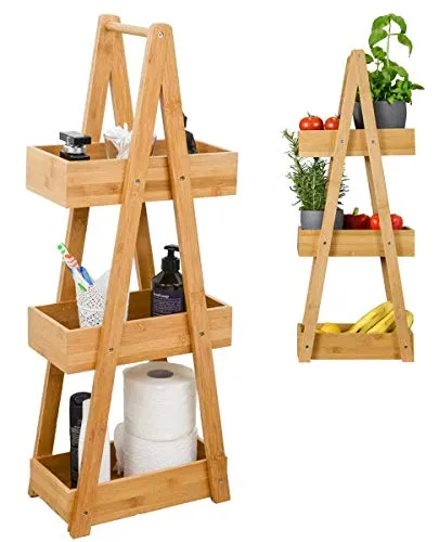 DuneDesign 100% Bambus Badregal mit 3 Körben - Nachhaltiges Badezimmerregal aus 100% Bambus mit 3 geräumigen Körben, ideal für Shampoo und Kosmetik. Perfekt für kleine Räume und feuchtigkeitsresistent, bietet es vielseitigen Stauraum.