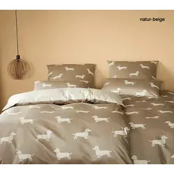 Elegante Bettwäsche Dogs - 135x200 cm - Bettwäsche in Mako Satin mit Dackel-Motiv, schadstofffrei nach OEKO-TEX® Standard 100, perfekt für ein stilvolles Schlafzimmer und nachhaltig produziert.