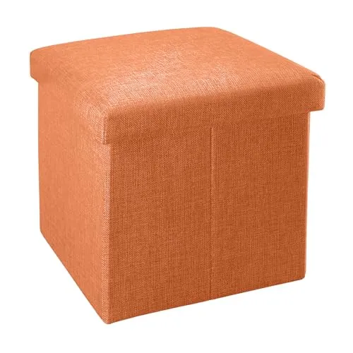 Intirilife Sitzhocker mit Stauraum – Faltbarer Sitzwürfel in Mandarin Orange - Sitzhocker und Aufbewahrungsbox in modernem Design, ideal für Platzersparnis und zusätzliche Sitzgelegenheit. Mit stabilem Stoff in Leinen-Optik und Deckel für Staubschutz.