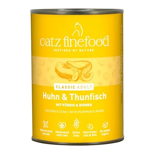 catz finefood N° 25 Huhn & Thunfisch Feinkost Katzenfutter nass, verfeinert mit Kürbis & Hagebutte, 6 x 400g Dosen