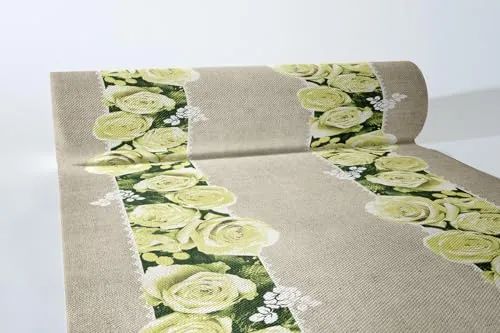 Mank Airlaid Tischläufer 40 cm x 24 m | Tischdecken-Rolle stoffähnlich | praktische Einmal-Tischdecke | 1 Stück | Lovely Roses (Gelb)