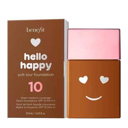 Benefit Primer Hello Happy Soft Blur Matte Foundation 10 Deep Warm SPF 15 - Make-up mit 30ml, bietet einen natürlichen, matte Finish und schützt mit SPF 15, ideal für einen strahlenden Teint den ganzen Tag.