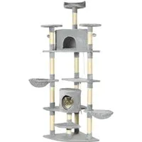 PawHut Katzenbaum Ecke Kratzbaum - 200 cm, 2-in-1 Design mit Kratzstämmen, Höhlen und Hängematten für Spiel und Entspannung, schützt Möbel vor Kratzern