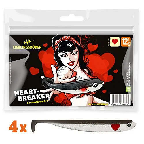 Lieblingsköder 4 Gummifische zum Zanderangeln mit Gummifisch 12,5 cm, Farbe Lieblingsköder:Heartbreaker