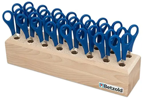 Betzold Haushaltsschere im Holzständer, 16 Stück - Praktisches Set mit 16 Bastelscheren in bunten Farben, ideal für Gruppenaktivitäten. Der stabile Holzständer sorgt für Ordnung und Übersichtlichkeit. Perfekt für kreative Projekte in Kindergarten und Schule.