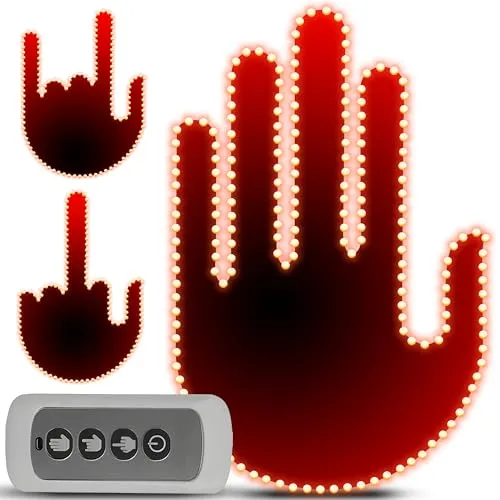 Retoo Auto Finger Licht Led 3 Arten von Gesten Hand mit Fernbedienung Fingerlicht Auto Mittelfinger Licht Straßenschild Heckscheibe LED Schild Licht Hand Finger Gesten für Männer Frauen Zubehör