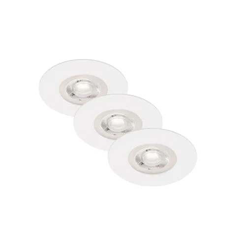 BRILONER 3er Set LED Einbauleuchten - Dimmbare ultraflache Einbaustrahler für Bad - Einbaugehäuse- & Verkleidungssets, dimmbar per Wandschalter und spritzwassergeschützt IP44, ideal für Badezimmer mit warmweißem Licht (3000K) und 480 Lumen pro Spot.