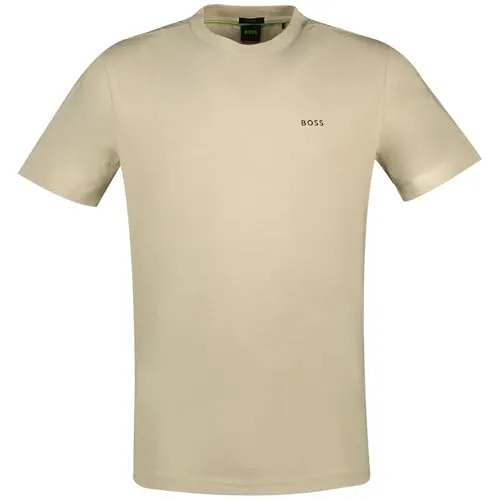 BOSS GREEN Rundhalsshirt Tee mit gummiertem Kontrast-Logo - Shirt in Light Beige, aus elastischem Baumwollmix, ideal für einen lässigen Look. Das gummierte Kontrast-Logo verleiht dem Shirt einen modernen Touch.