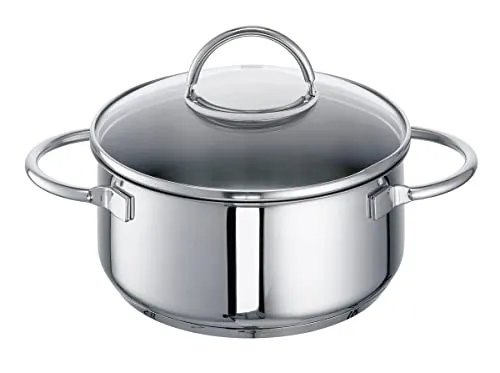 Rohe Germany Bratentopf Ravenna, 20 cm, 2,5 l - Kochtöpfe mit energiesparendem Allherd-Aluminium-Kapselboden, hochwertigem Edelstahl und praktischem Glasdeckel für perfekte Sicht beim Kochen.