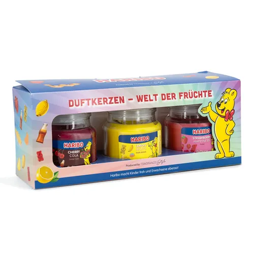 Haribo™ Duftkerzen Raumduft Aromakerzen im Glas Geschenkset Kerzen Set 3er Set