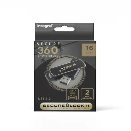 Integral 16GB Secure360 256-Bit Software Encrypted 3.0 USB Stick - Funktionierende & verschlüsselte Doppelpartition, intelligenter Schutz vor Passwortangriffen & 360 Grad drehbares Gehäuse