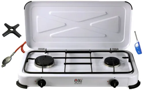 NJ The right choice Camping-Gasgrill NJ-02, Propan Gaskocher 2 flammig Campingkocher 3,4 KW mit Deckel