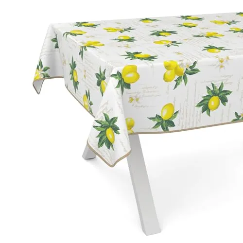 ANRO Wachstuchtischdecke Wachstuch Tischdecke abwaschbar Wachstischdecke Gartentischdecke Rund Oval Eckig 220x140cm mit Saum (Eingefasst) Zitronen