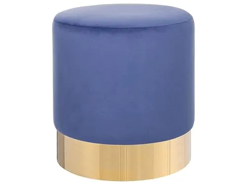 Beliani Runder Polster Pouf aus Samt blau - Stilvoller Hocker im Boudoir-Stil, glamouröser Samtstoff in Blau und komfortable Polsterung, ideal für jeden Wohnraum.