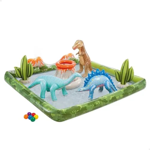 Intex 56132NP - Aufblasbares Play Center Jurassic - Swimmingpools - Fantastisches Spielvergnügen für Kinder mit Vulkan, Dinosauriern und Sprühnebel für erfrischenden Badespaß!
