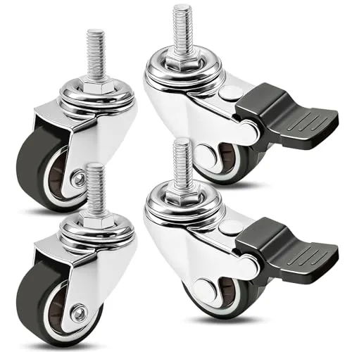 Yonality Lenkrollen 25mm (1 Zoll) mit Bremsen Möbelrollen Transportrollen, 4 Stück M6x15mm Rollen Für Möbel 360 Grad Drehung, Keine Spuren und Leise, 2 mit Bremsen und 2 ohne, für Geräte und Möbel