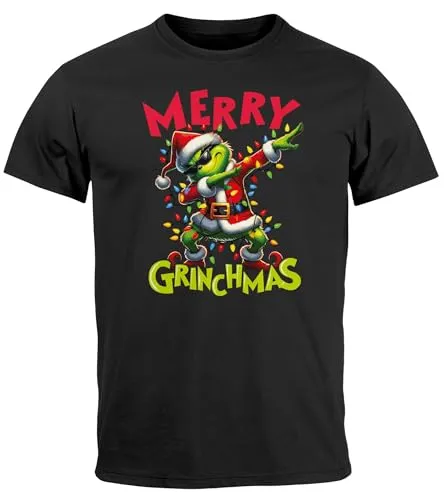 MoonWorks® Herren T-Shirt Weihnachten Weihnachtsshirt Dabbing Grinch Weihnachtsoutfit Männer Lustig Schwarz 4XL