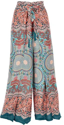 Palazzohose, langer Boho Hosenrock, Wickelhose, Sommerhose - smaragdgrün/bunt