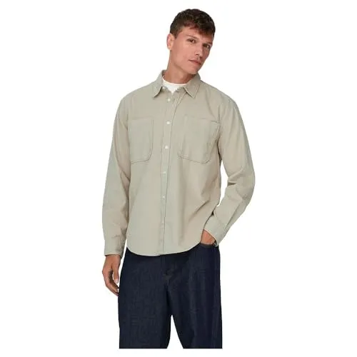 ONLY & SONS Herren Onsalp Rlx 2pkt Washd Cord Ls Shirt Noos in silber von ONLY & SONS