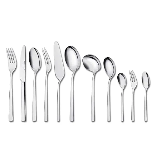 KHG 68-teiliges Edelstahl Besteckset für 12 Personen - Elegantes Besteckset aus rostfreiem Edelstahl, spülmaschinengeeignet und geschmacksneutral, ideal für Familienessen und besondere Anlässe.
