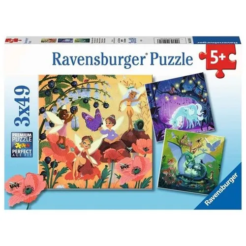 RAVENSBURGER PUZZLE EINHORN DRACHE UND FEE 3 x 49 TEILE