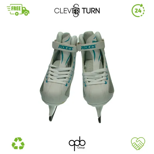 ROCES RSK 2 Damen Schlittschuhe in white-azure, Größe 41 - Kunstleder-Schlittschuhe mit anatomischer Polsterung und Verstärkungen, ideal für Komfort und Wärme beim Eislaufen.