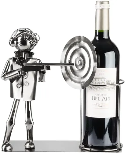 BRUBAKER Weinflaschenhalter Schütze mit Gewehr und Zielscheibe - Metall Flaschenhalter Schießsport - Wein Geschenk für Sportschützen und Jäger - 25 cm Flaschenständer Dekoration mit Grußkarte