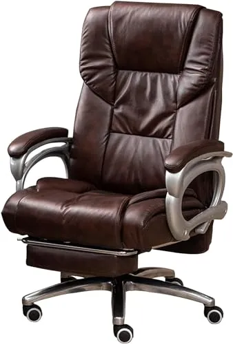 AviiSo Chefsessel Ergonomischer Drehstuhl mit Kippfunktion und Fußstütze, Bürostuhl aus echtem Leder für schwere Menschen (Color : Coffee)
