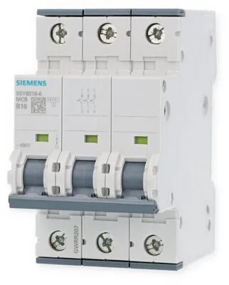 Siemens 5SY6316-6 Sicherungsautomat B16 3polig 6KA - Leitungsschutzschalter, schützt zuverlässig vor Überlast und Kurzschluss mit einer hohen Schaltfähigkeit von 6KA.