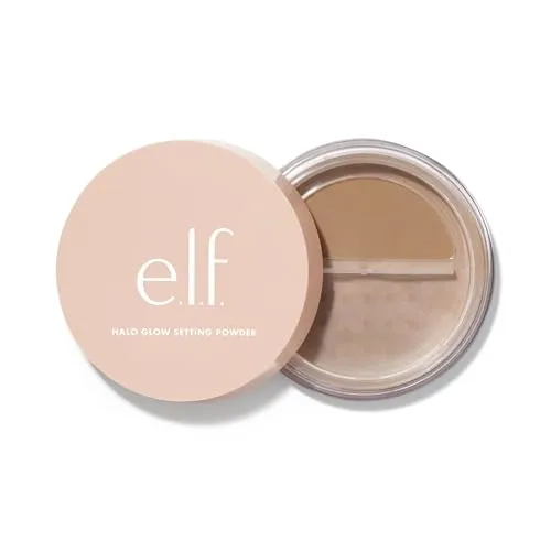 e.l.f. Halo Glow Setting Powder, seidig, verwischend, glättet, minimiert Poren und feine Linien, erzeugt einen weichen Fokus-Effekt, halbmattes Finish, Dark