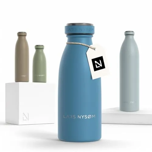 LARS NYSØM Edelstahl Trinkflasche 350ml, 500ml, 750ml, 1L, 1 5 liter | Thermosflasche Kohlensäure geeignet | Auslaufsichere Wasserflasche für Sport, Outdoor (Calypso Blue, 350ml)