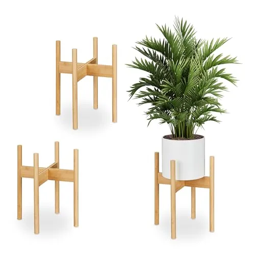 Pflanzenständer 3er Set aus Bambus in beige von Relaxdays