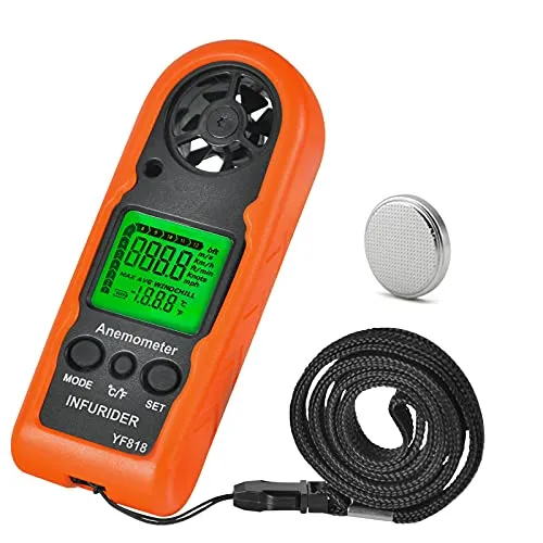 INFURIDER YF818 Hand Windmessgerät - Druck-Anemometer mit hochpräziser Messung von Windgeschwindigkeit und Temperatur, ideal für Outdoor-Aktivitäten und einfach zu bedienen dank hintergrundbeleuchtetem LCD-Display.