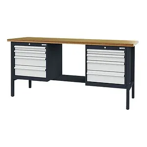Simplaflex Werkbank CL66404KW20, 200 x 96 x 60cm mit 8 Schubladen - Robuste Werkbank mit Buche-Arbeitsplatte, Traglast bis 800 kg und 8 verzinkten Schubladen. Ideal für Werkstätten und Heimwerker, Made in Germany.