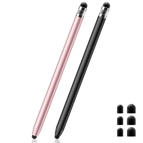 GlasFlength Tablet Stift 2er Pack Touchscreen Stift 2 in 1, Gummi Stylus mit Magnetischer Gummispitze Touch Pen für Alle Tablets für iPhone Pad Galaxy Samsung Huawei Xiaomi usw (Schwarz+Roségold)
