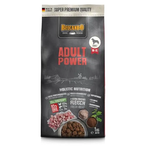 Belcando Adult Power Hundefutter | Trockenfutter für sehr aktive Hunde & Sporthunde | Alleinfuttermittel für ausgewachsene Hunde ab 1 Jahr (1 kg neu)