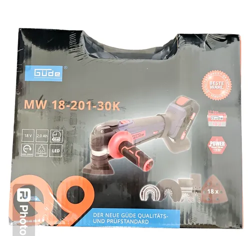 Güde 58516 MW 18-201-30K Multiwerkzeug - Multifunktionswerkzeug mit 18V E³ Akkusystem, ideal für schnelles Arbeiten und vielseitige Anwendungen in engen Bereichen. Inklusive 27tlg. Zubehörset und Schnellladegerät.