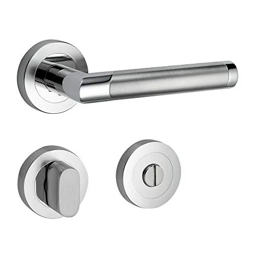 ck-türbeschläge Design Drückergarnitur Core 2 | Schnellmontage Schraubrosettenoptik | Festdrehbare Lagerung | Chrom/Edelstahl matt (WC/Bad)