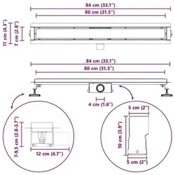 vidaXL 2 in 1 Duschabfluss Schwarz 80 cm Edelstahl 304 - Moderne Duschrinne aus langlebigem Edelstahl, höhenverstellbar für einfache Anpassung und optimales Entwässern. Ideal für ein stilvolles Badezimmer-Design.