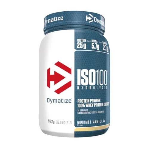 Dymatize Iso100 Hydrolyzed Isolat Protein Pulver Gourmet Vanilla 932g Dose - Power-Produkte mit höchster Qualität für optimalen Muskelaufbau und kontrollierte Kalorienaufnahme. Ideal für Fitness-Enthusiasten, die einen definierten Körper anstreben.