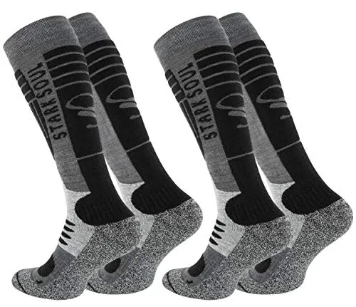 STARK SOUL Ski Funktionssocken, Wintersport Socken mit Spezial Polsterung, 2 Paar (43/46, grau-schwarz)