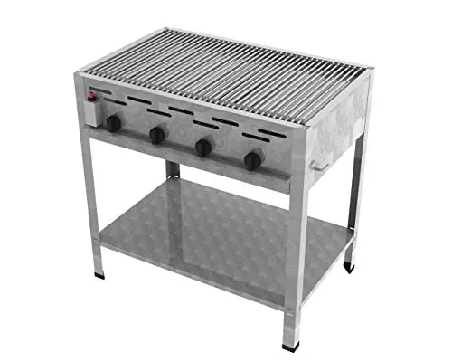 ChattenGlut Professional Gastrobräter 4-flammig Standgerät Edelstahl Stahlbrenner für Flüssiggas 810x530x800 mm (14,7kW Einzelne Edelstäbe als Rost)