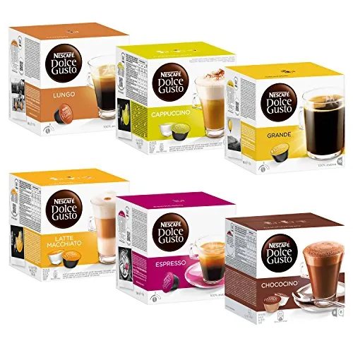 Nescafé Dolce Gusto Kapseln Basic-Set: Lungo, Cappucino, Latte Macchiato, Espresso, Chococino, Crema Grande, 6 x 16 Kapseln, 986,4g