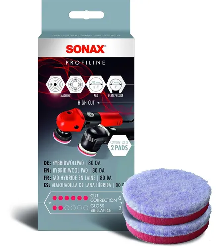 Sonax Hybridwollpad 80, 2er-Pack - Autopflege & Motorradpflege - Effektive Polierscheibe, die tiefe Verkratzungen entfernt und die Polierzeit verkürzt, dabei die Poliertemperaturen niedrig hält.