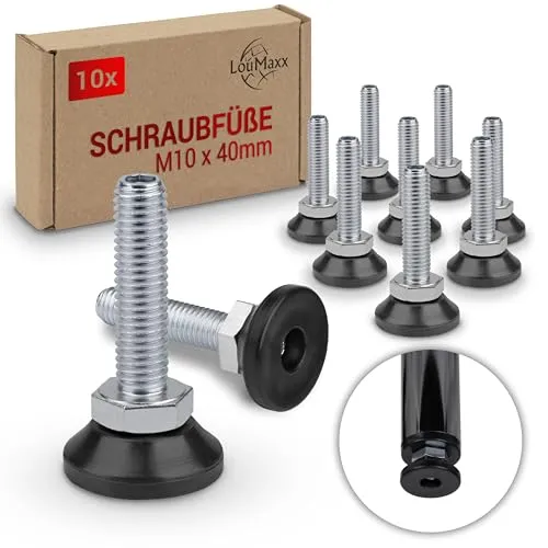 LouMaxx Stellfüße M10 x 40mm -10er Set- Regulierschraube - höhenverstellbare Füße - Schraubfuß - Maschinenfuß, Schraubfüße höhenverstellbar - Verstellschrauben mit Fuß, Stellfüße M10x40mm