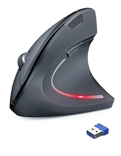 TechRise Ergonomische Maus, 2.4G Kabellose vertikale Maus - 4800 DPI optische leise mit 5 einstellbaren DPI, 6 Tasten für Windows, Mac, Chromebook, Linux, Notebook, Laptop, PC (Grau)