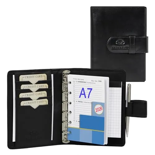 ALMADIH Leder A7 Terminplaner 2025 – Premium Rindsleder in Geschenkbox - Personal Organizer aus hochwertigem Premium-Rindsleder, ideal für Meetings mit praktischen Fächern und einem stilvollen Auftritt.